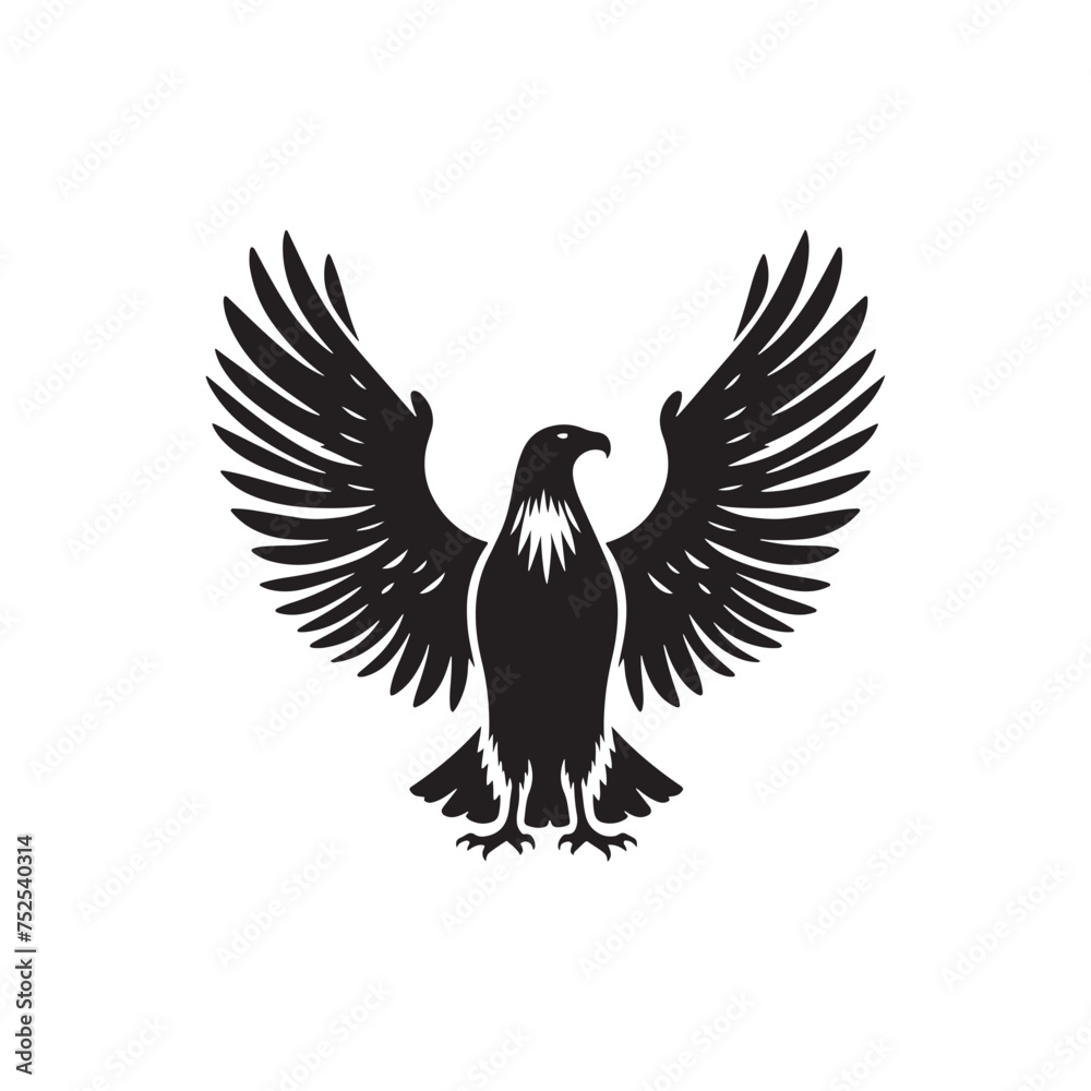 Fototapeta premium Sovereign Skies: Vector Eagle Silhouette - Capturing the Majesty and Freedom of Nature's Majestic Bird of Prey. Minimalist black eagle illustration.