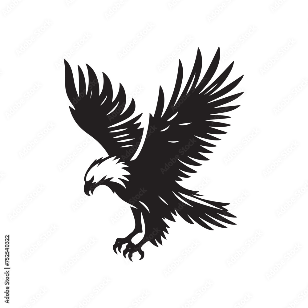 Sovereign Skies: Vector Eagle Silhouette - Capturing the Majesty and Freedom of Nature's Majestic Bird of Prey. Minimalist black eagle illustration. Sovereign Skies: Vector Eagle Silhouette - Capturing the Majesty and Freedom of Nature's Majestic Bird of Prey. Minimalist black eagle illustration.
