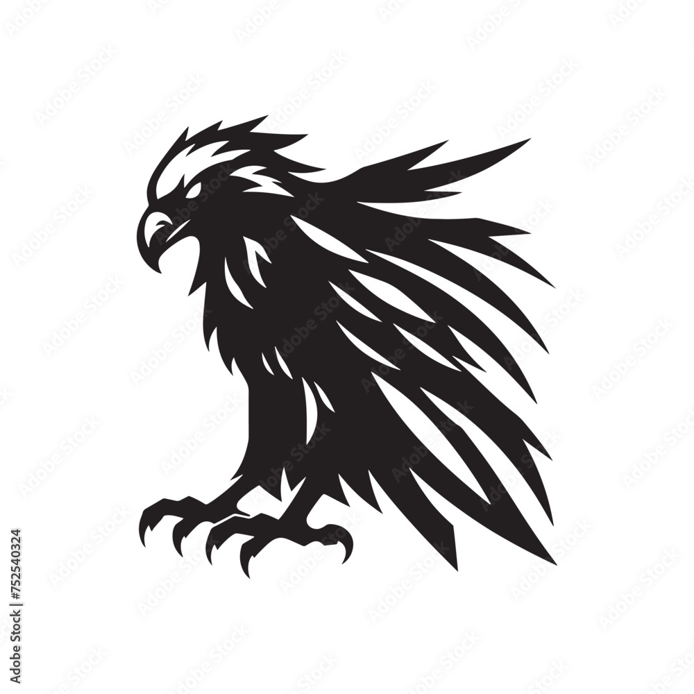 Obraz premium Sovereign Skies: Vector Eagle Silhouette - Capturing the Majesty and Freedom of Nature's Majestic Bird of Prey. Minimalist black eagle illustration.