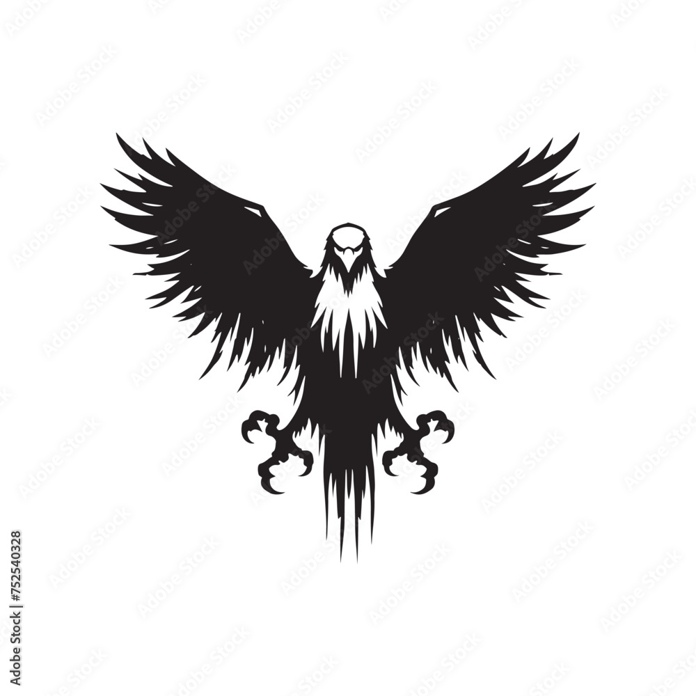 Obraz premium Sovereign Skies: Vector Eagle Silhouette - Capturing the Majesty and Freedom of Nature's Majestic Bird of Prey. Minimalist black eagle illustration.