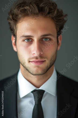 A man in a suit and tie with a black tie. He has a nice smile and is looking directly at the camera