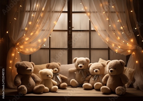 teddy bears in the window romantic backdrop