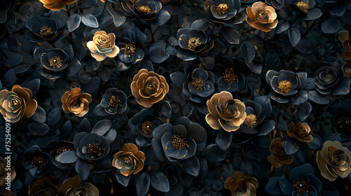 patch of small black and gold roses