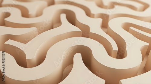 Abstract Background of a curved Maze in beige Colors. 3D Render