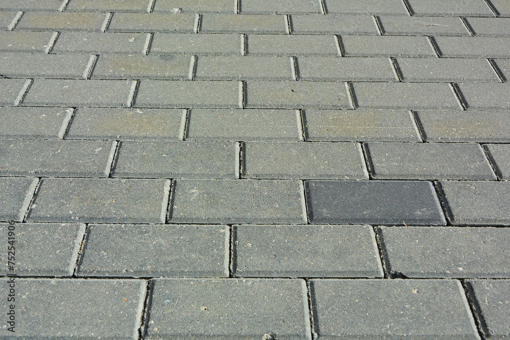 szara kostka brukowa, szare tło, betonowe, szare płyty chodnikowe na miejskiej drodze ulicznej, gray paving stones, gray background, concrete paving slabs, Gray paving slabs in urban street road,
