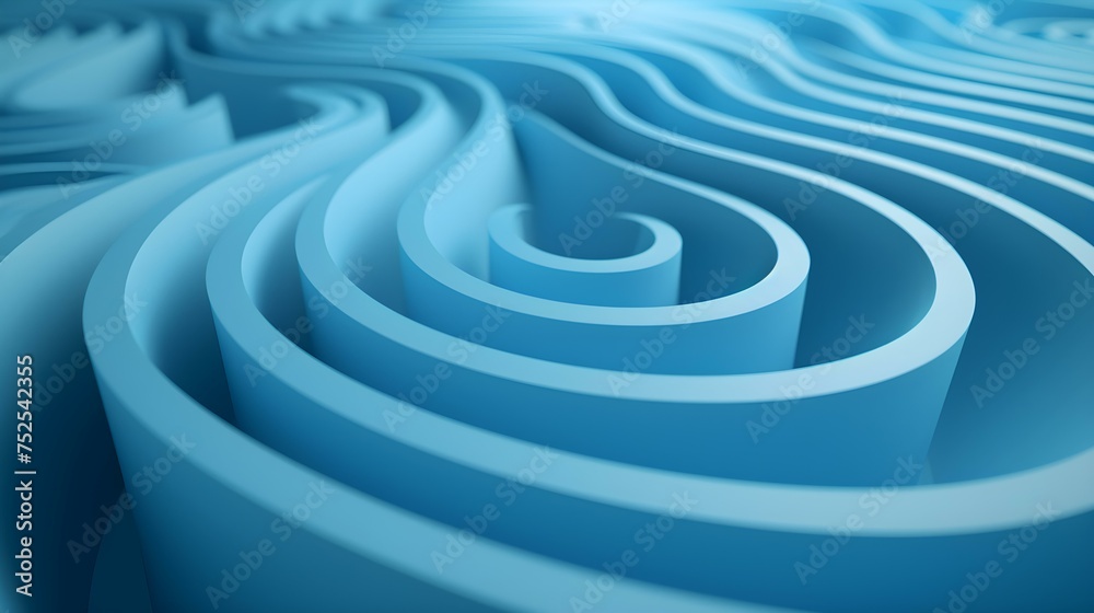 Abstract Background of a curved Maze in blue Colors. 3D Render