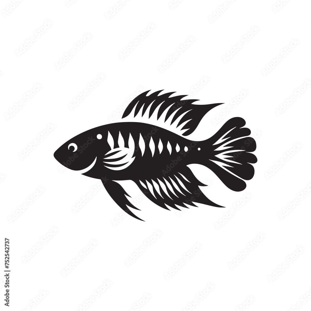 Fluid Grace: Vector Fish Silhouette - Capturing the Elegance and Fluidity of Nature's Aquatic Dwellers. Minimalist black fish illustration. Fluid Grace: Vector Fish Silhouette - Capturing the Elegance and Fluidity of Nature's Aquatic Dwellers. Minimalist black fish illustration.