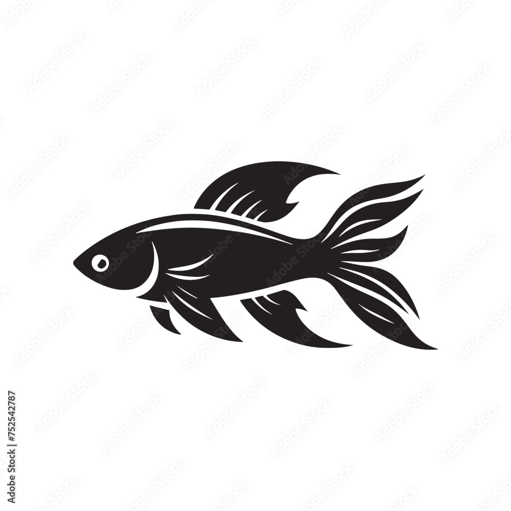 Fluid Grace: Vector Fish Silhouette - Capturing the Elegance and Fluidity of Nature's Aquatic Dwellers. Minimalist black fish illustration. Fluid Grace: Vector Fish Silhouette - Capturing the Elegance and Fluidity of Nature's Aquatic Dwellers. Minimalist black fish illustration.