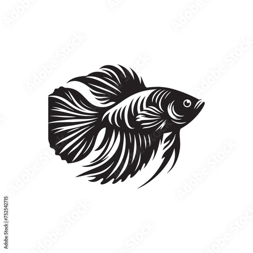 Fluid Grace: Vector Fish Silhouette - Capturing the Elegance and Fluidity of Nature's Aquatic Dwellers. Minimalist black fish illustration.