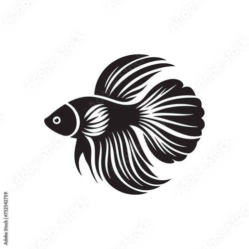 Fluid Grace: Vector Fish Silhouette - Capturing the Elegance and Fluidity of Nature's Aquatic Dwellers. Minimalist black fish illustration.