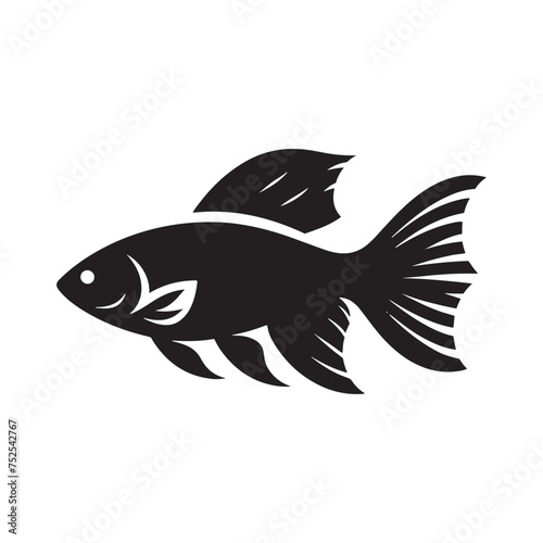 Fluid Grace: Vector Fish Silhouette - Capturing the Elegance and Fluidity of Nature's Aquatic Dwellers. Minimalist black fish illustration.