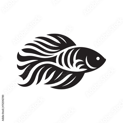 Fluid Grace: Vector Fish Silhouette - Capturing the Elegance and Fluidity of Nature's Aquatic Dwellers. Minimalist black fish illustration.