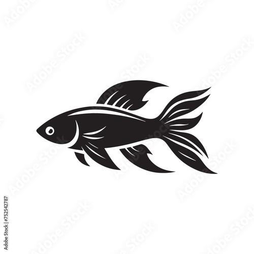 Fluid Grace: Vector Fish Silhouette - Capturing the Elegance and Fluidity of Nature's Aquatic Dwellers. Minimalist black fish illustration.
