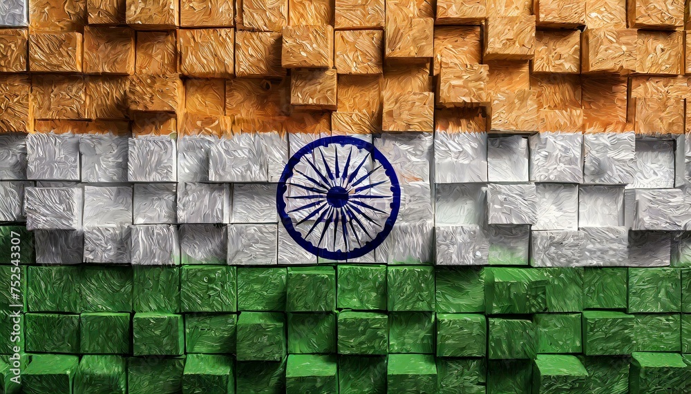 India national flag, blocks effect, country symbol 