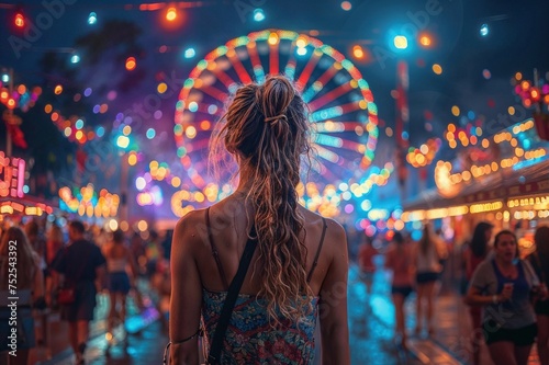 Wallpaper Mural Magische Nacht: Junge Frau vor leuchtendem Riesenrad auf dem Rummelplatz Torontodigital.ca