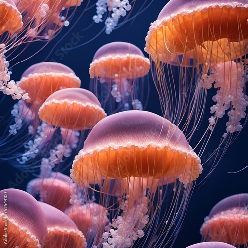 Beautiful bright ocean jellyfish. The animal underwater world of the sea. Invertebrates are the oldest animals. Aquatic inhabitants. Fauna. Beautiful pictures. Colorful glowing creatures in the depths