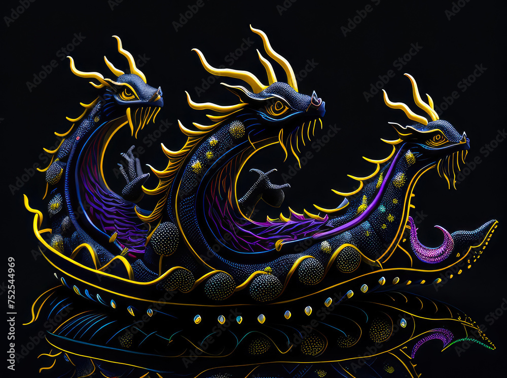 dragon boat gold glitter on black background, Chinese culture theme