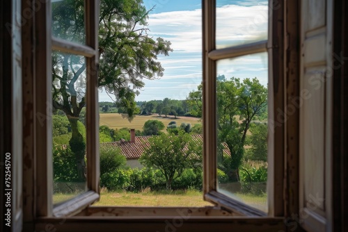 Rural Countryside View from an Antique Window Frame