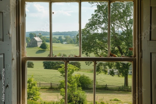 Rural Countryside View from an Antique Window Frame