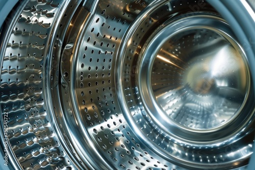 Inside View of a Modern Washing Machine Drum with Blue Lighting photo