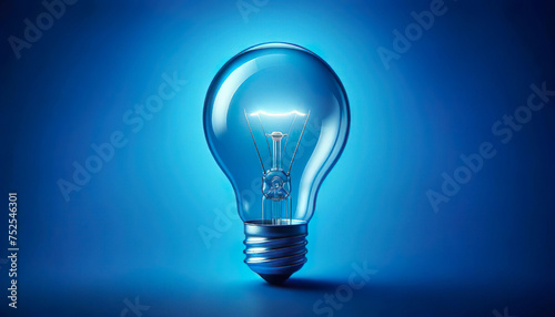 A glowing light bulb radiates brilliance against a serene blue background