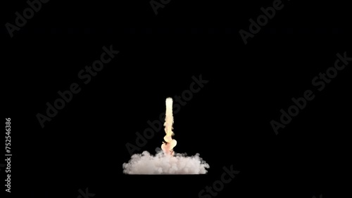 Smoke of rocket launch on black with alpha channel background