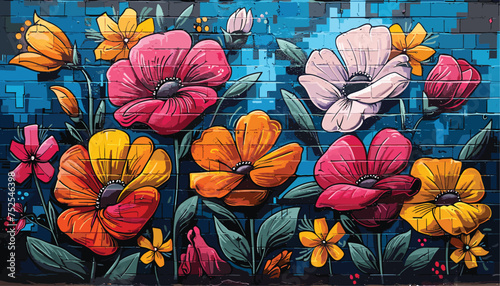 Floral Urban Street Art, urban art, street style, graffiti-inspired flowers vector illustration background