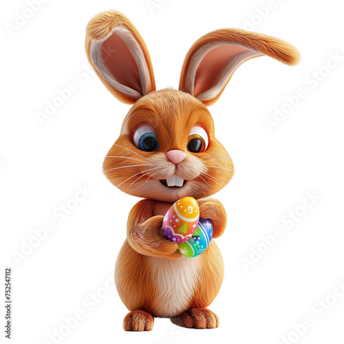 Funny 3D animated Easter bunny on a white background. With separation from the background. Festive mood and joyful atmosphere of Easter