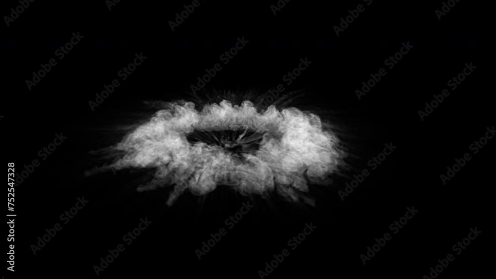 Smoke shockwave explosion on black, alpha channel, green background