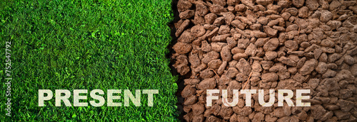 Grass and dry ground soil environmental impact and  global warming at present and in the future. 