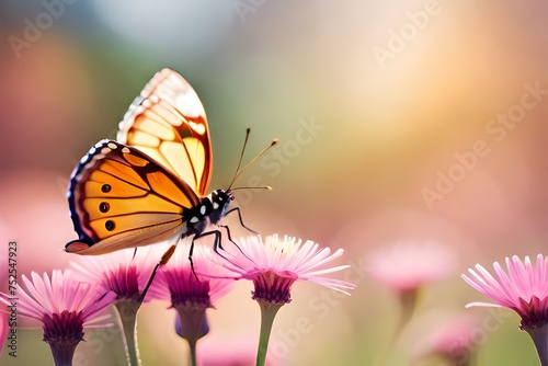 Wallpaper Mural butterfly on a flower, blurred background, macro photography created with generative ai technology Torontodigital.ca