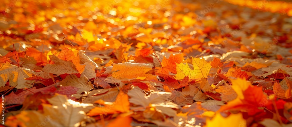 Beautiful field of colorful autumn leaves in the forest during fall season Beautiful field of colorful autumn leaves in the forest during fall season