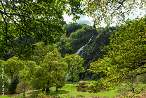 Landscape view with Powerscourt Waterfall in county Wiclow Ireland