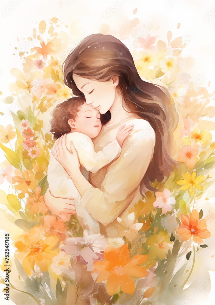 Mother hugs newborn baby. Mother's Day. Delicate pastel colors Mother hugs newborn baby. Mother's Day. Delicate pastel colors