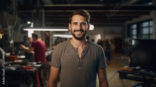 portrait of a man with polo shirt in a work space