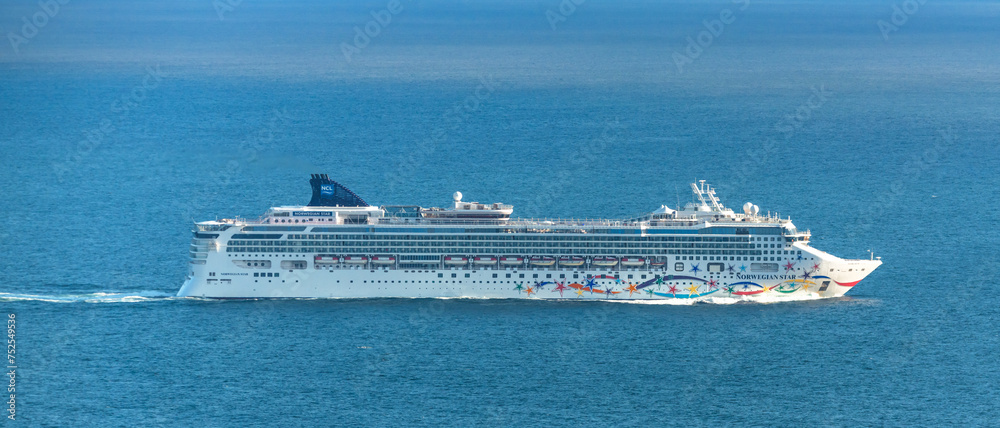 Norwegian Star Cruise ship passing through Donegal coastline in Ireland, Wild Atlantic Way