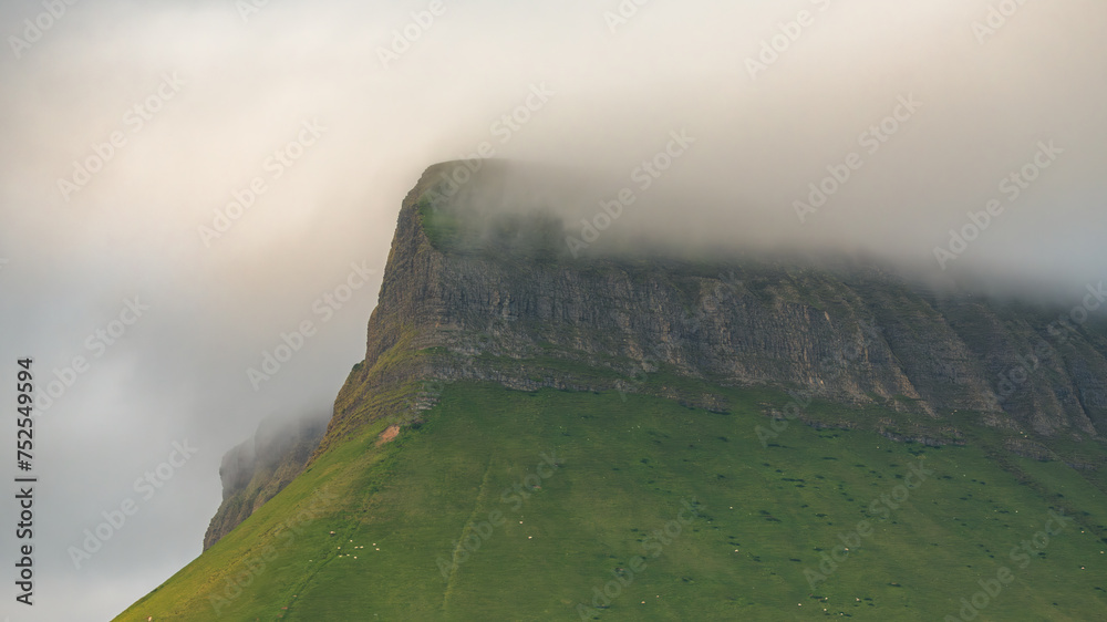Benbulbin hill in the clouds and fog in Sligo Ireland