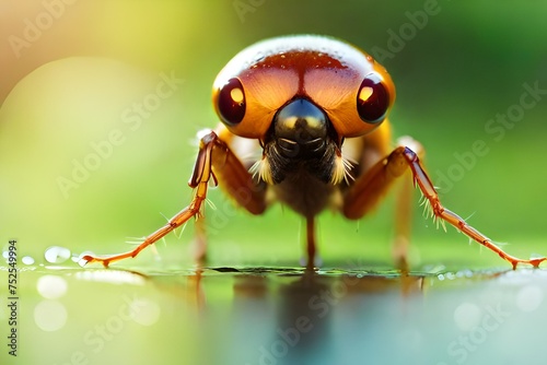 macro close up photography of forest ant, insect photography, blurred background, sun rays created with generative ai technology © Alena Yakusheva