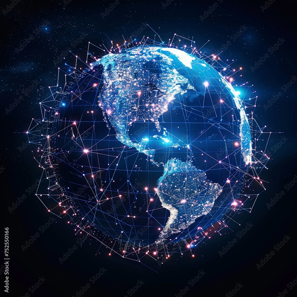 Digital world. global network and communications on Earth, data transmission and cyber technologies. generative ai