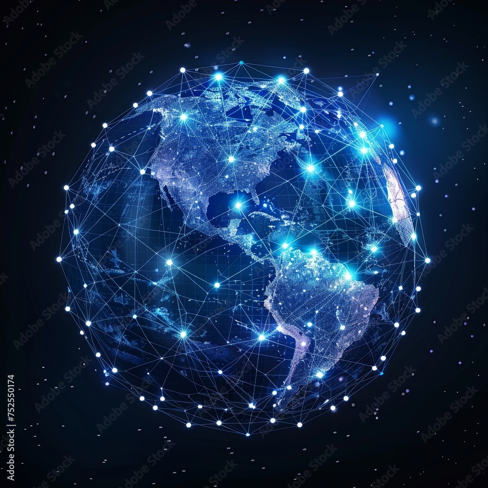 Digital world. global network and communications on Earth, data transmission and cyber technologies. generative ai - obrazy, fototapety, plakaty 