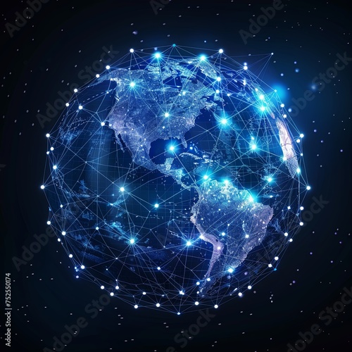 Digital world. global network and communications on Earth, data transmission and cyber technologies. generative ai