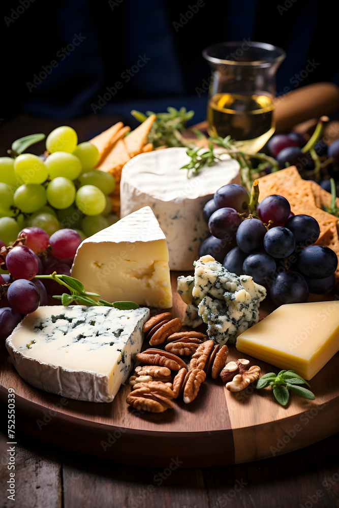 Rustic Artisanal Cheese and Fresh Fruit Platter - A Symphony of Sophisticated Flavors