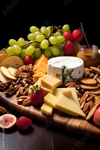 Rustic Artisanal Cheese and Fresh Fruit Platter - A Symphony of Sophisticated Flavors