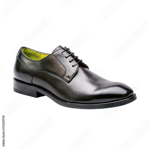 Black leather man's shoes isolated on transparent background.