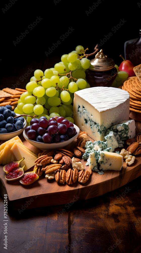 Rustic Artisanal Cheese and Fresh Fruit Platter - A Symphony of Sophisticated Flavors