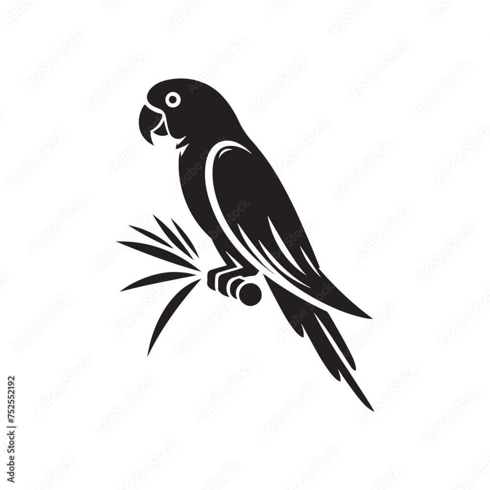 Fototapeta premium Shadow Parrot: Black Vector Parrot Silhouette - Capturing the Elegance and Charm of Nature's Vivid Avian Companion. Minimalist parrot illustration, Parrot vector.