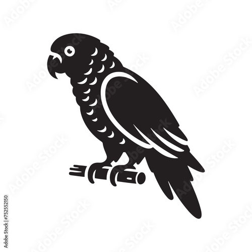 Shadow Parrot: Black Vector Parrot Silhouette - Capturing the Elegance and Charm of Nature's Vivid Avian Companion. Minimalist parrot illustration, Parrot vector.