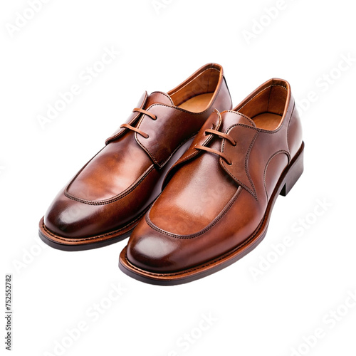 Male brown shoes isolated on transparent background.