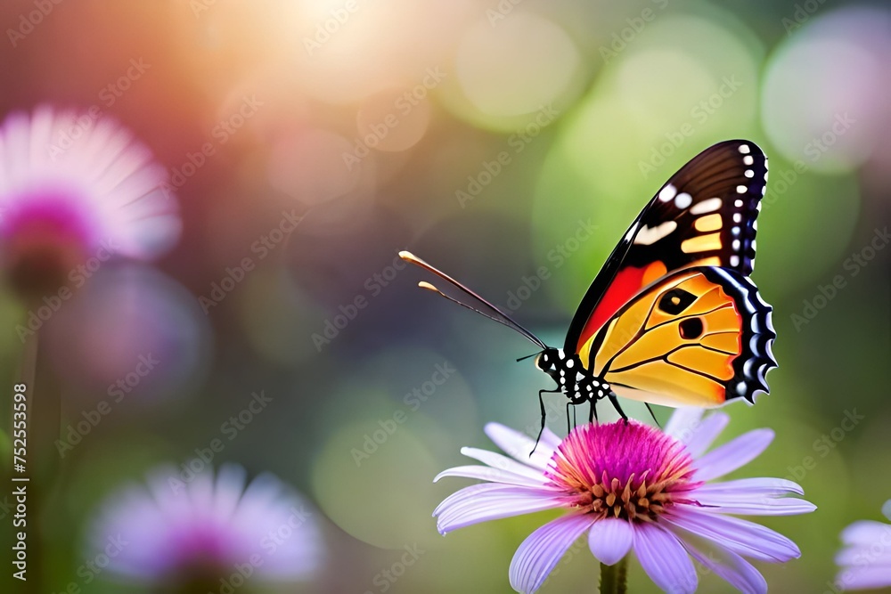 butterfly on a flower, blurred background, macro photography created with generative ai technology butterfly on a flower, blurred background, macro photography created with generative ai technology