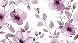A seamless flower pattern with abstract branches, lilac pink pastel flowers, and leaves. This vintage watercolor-style vector illustration pops against a light white background